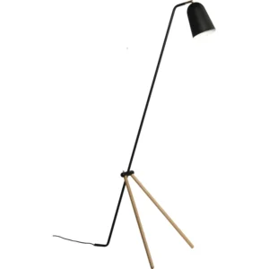 GIRAFFE FLOOR LAMP IN MATT BLACK COLOUR WITH OAK COLOUR LEG (CE)(#)