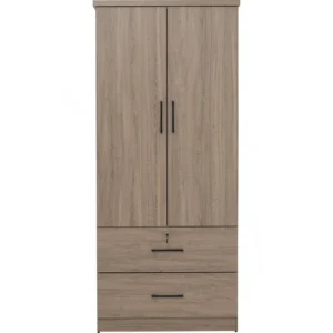 DUBLIN 2 DOOR WARDROBE WITH 2 DRAWER DARK OAK